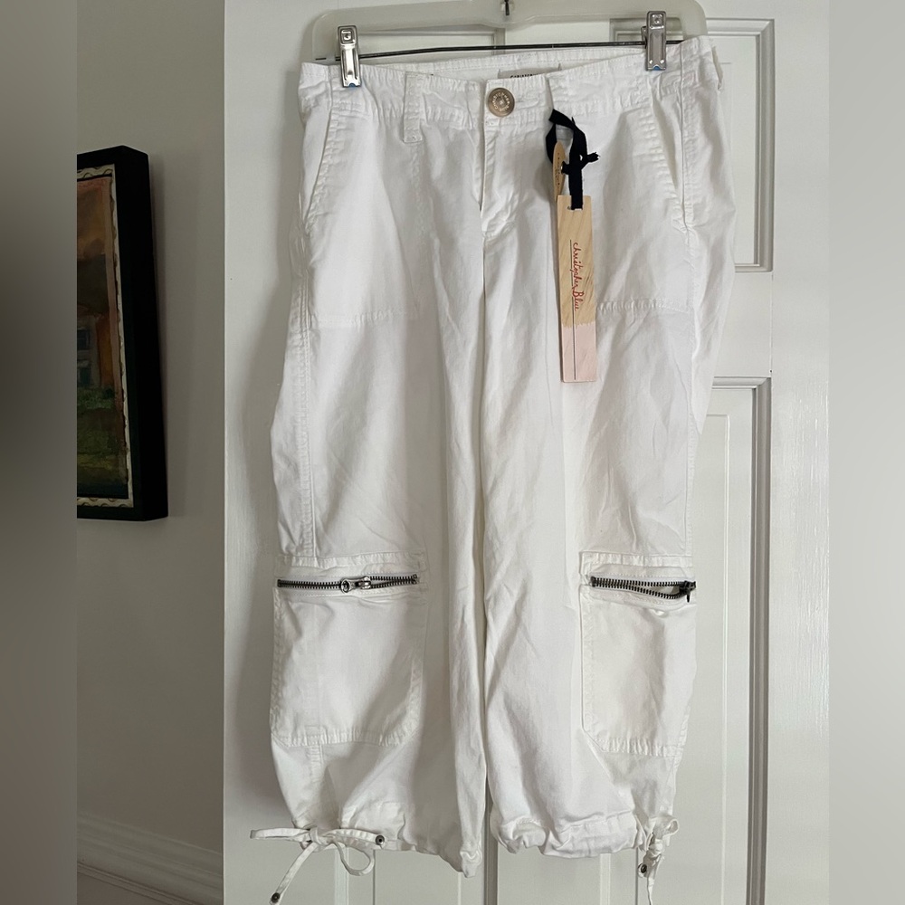 Christopher Blue White Cargo cropped Pants with Zipper Pockets!  Vintage-NWT